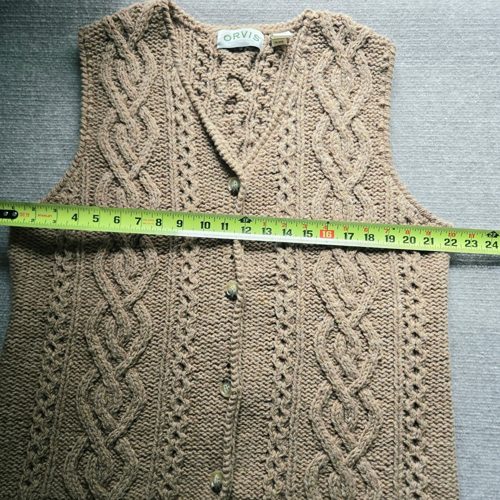 Orvis 100% wool Cable Knit Button-Front Sweater Vest - Brown - Picture 5 of 6